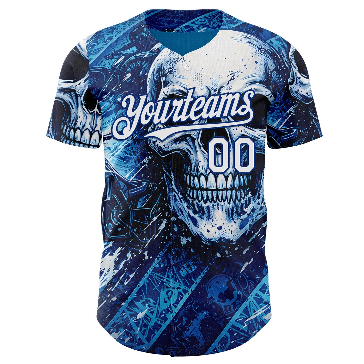 Custom Blue White-Royal 3D Pattern Design Motorcycle Motocross Skull Authentic Baseball Jersey view 2