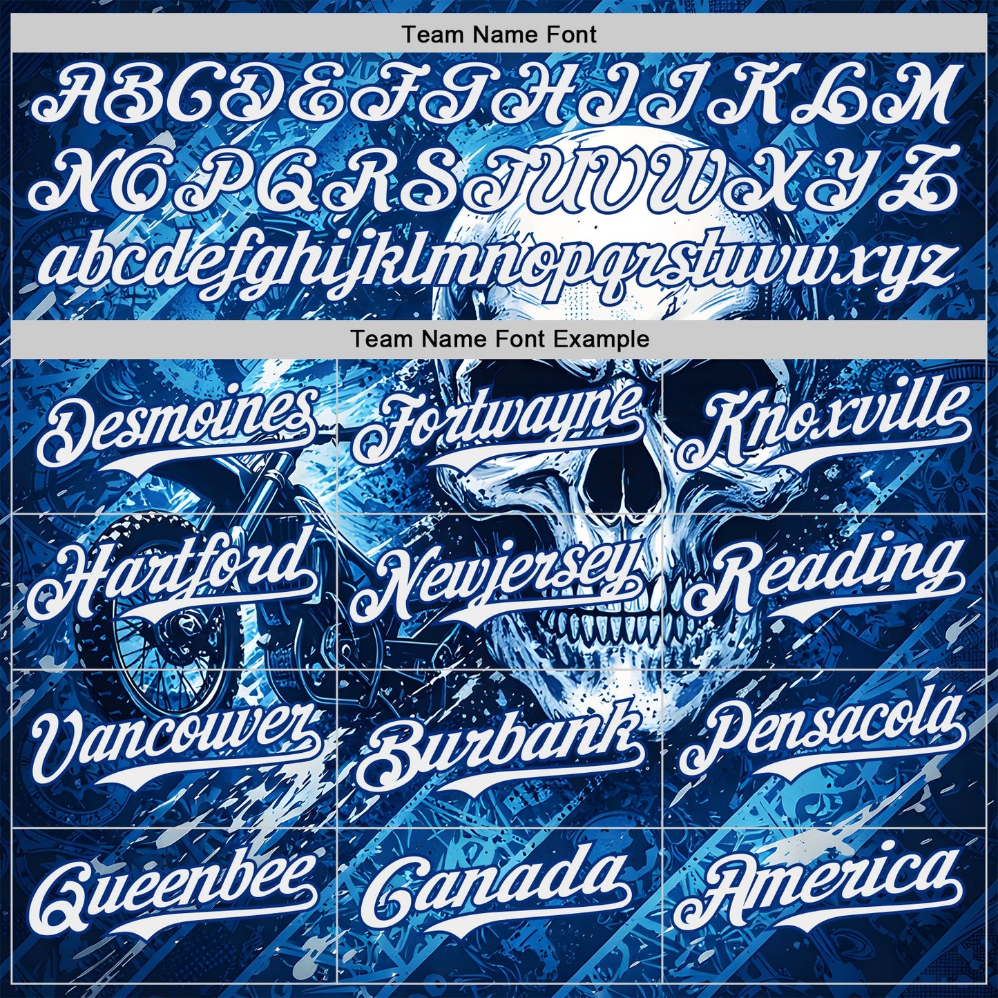Custom Blue White-Royal 3D Pattern Design Motorcycle Motocross Skull Authentic Baseball Jersey view 4