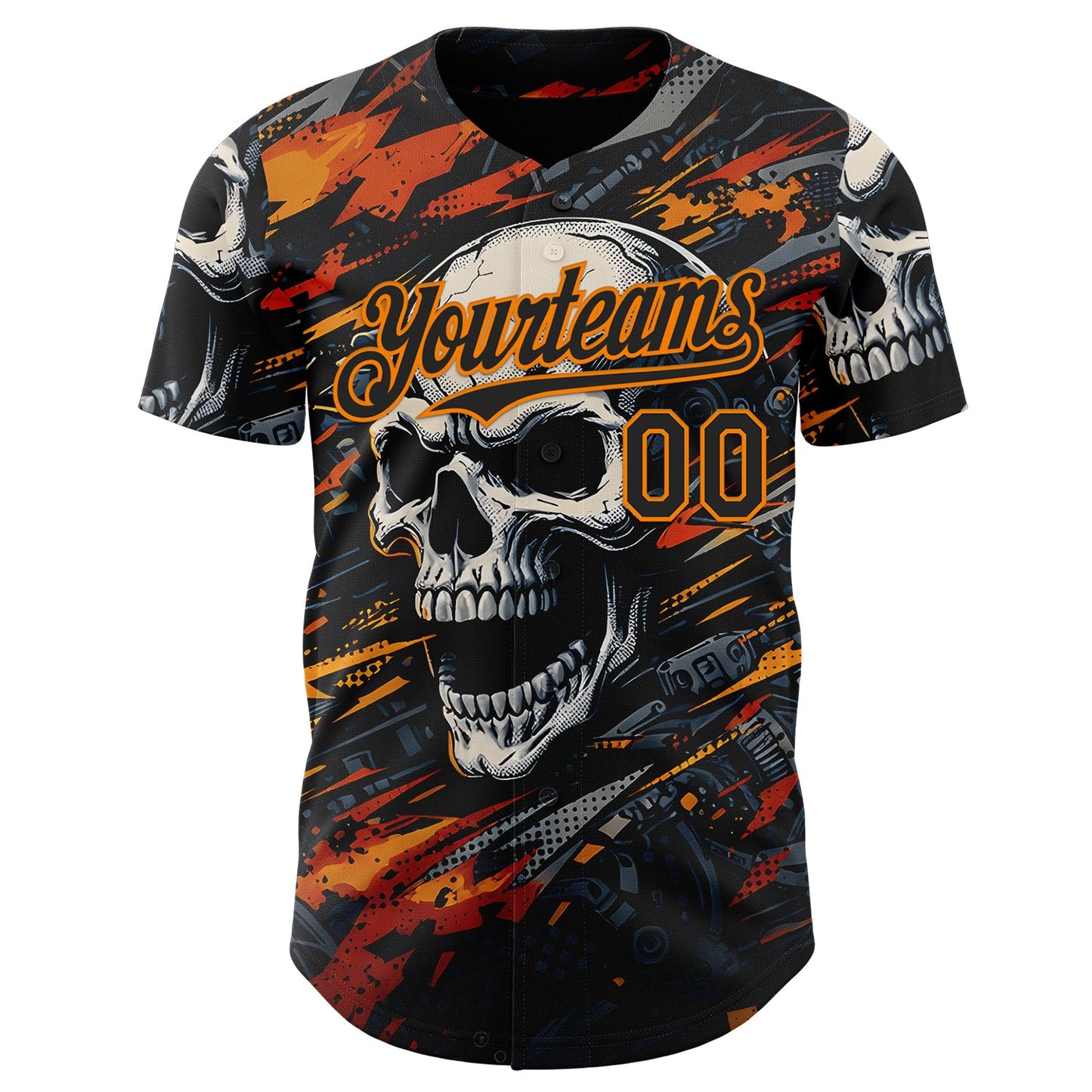 Custom Black-Bay Orange 3D Pattern Design Motorcycle Motocross Skull Authentic Baseball Jersey view 2