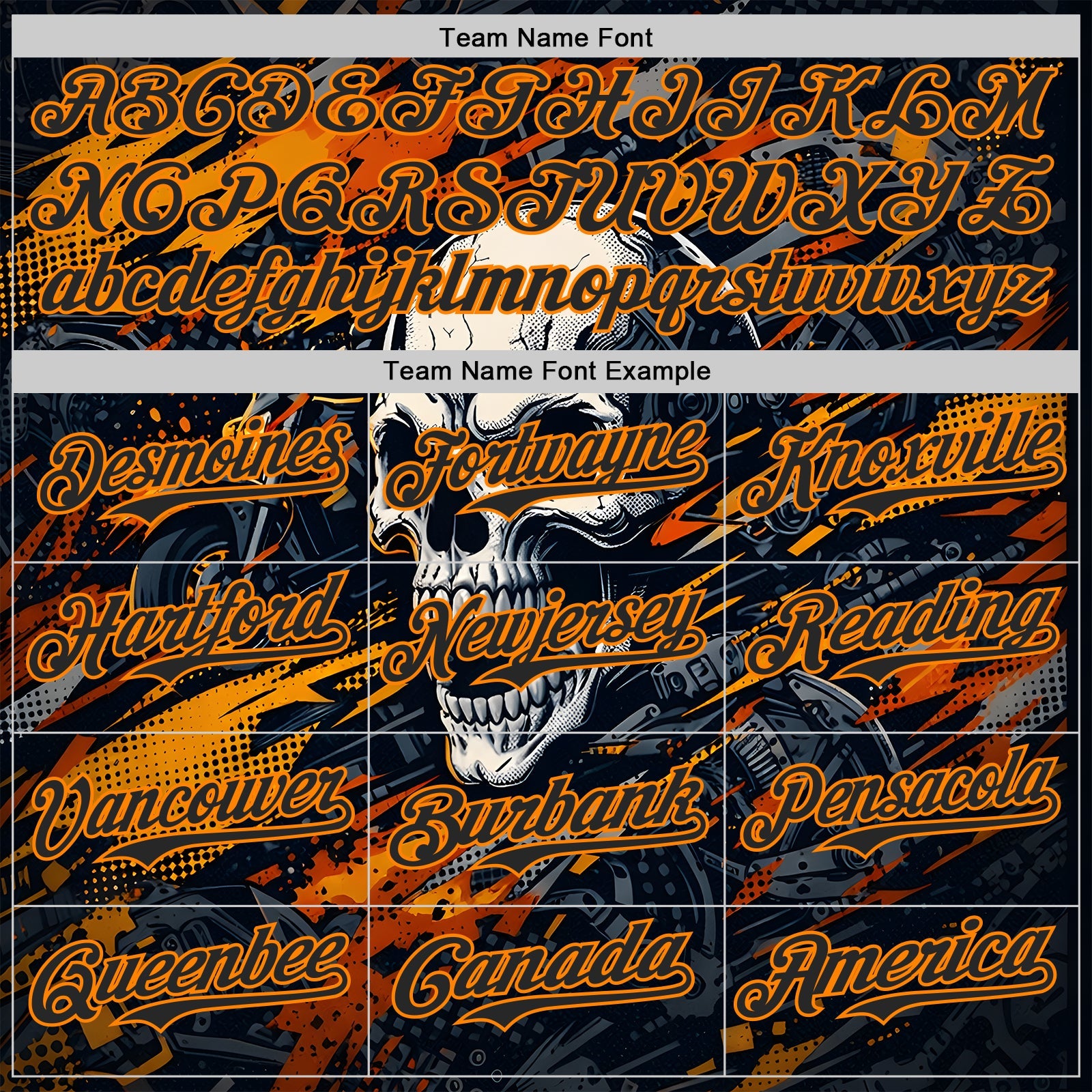 Custom Black-Bay Orange 3D Pattern Design Motorcycle Motocross Skull Authentic Baseball Jersey view 4