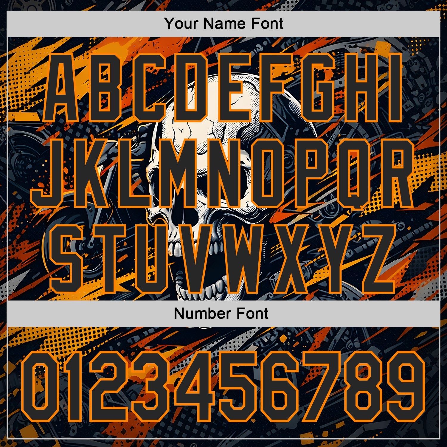 Custom Black-Bay Orange 3D Pattern Design Motorcycle Motocross Skull Authentic Baseball Jersey view 5