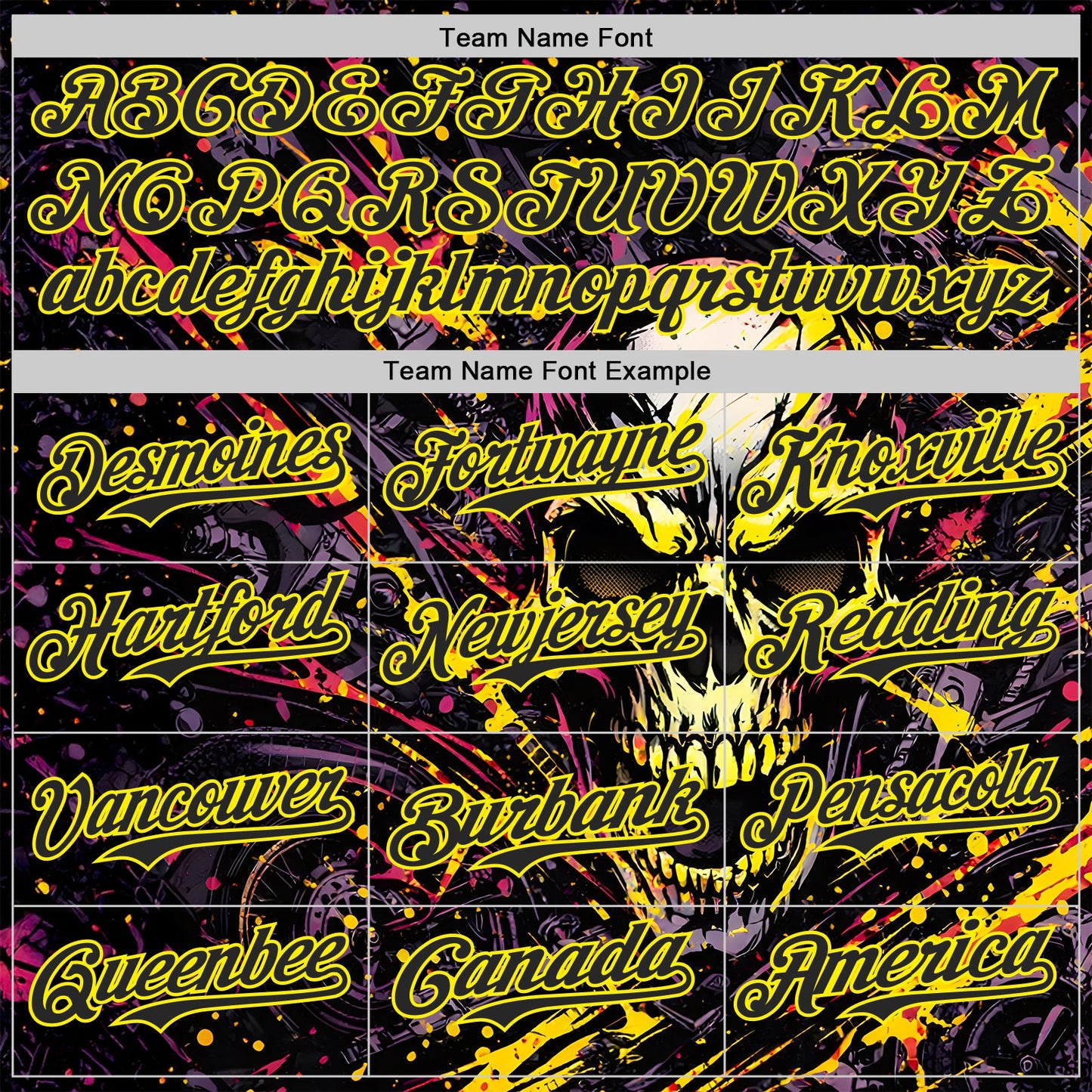 Custom Black-Light Yellow 3D Pattern Design Motorcycle Motocross Skull Authentic Baseball Jersey view 4