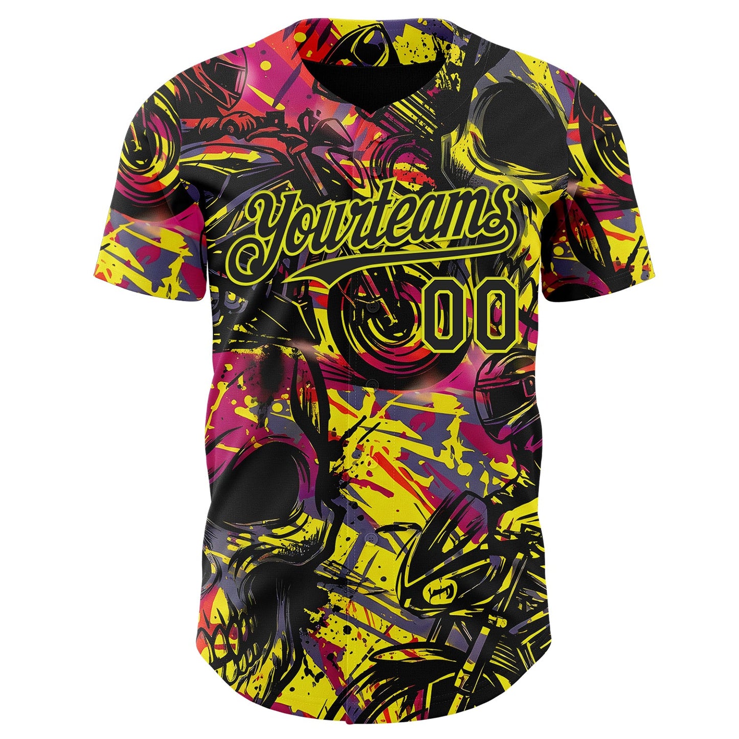Custom Black Red-Neon Yellow 3D Pattern Design Motorcycle Motocross Authentic Baseball Jersey view 2