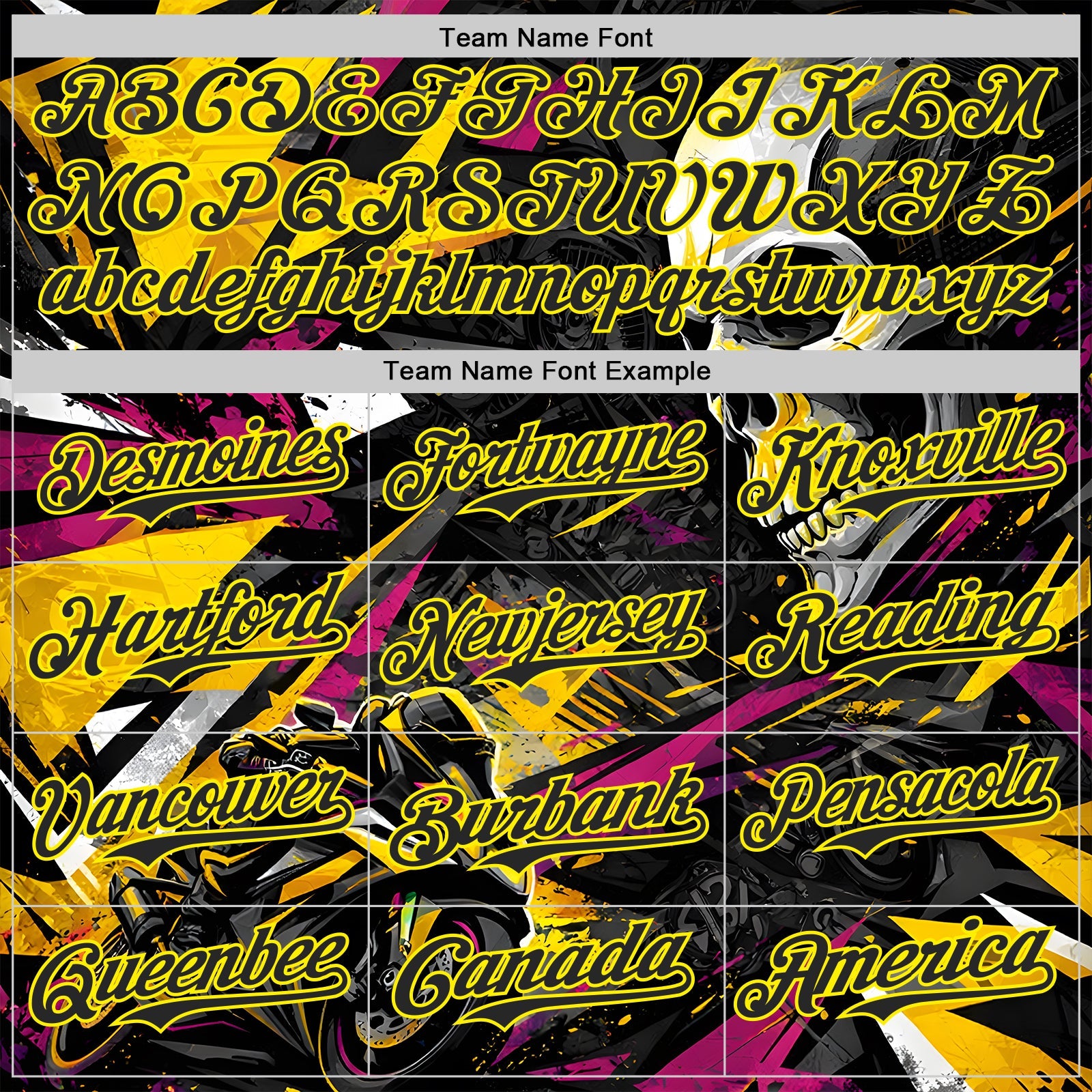 Custom Black Deep Pink-Light Yellow 3D Pattern Design Motorcycle Motocross Skull Authentic Baseball Jersey view 4