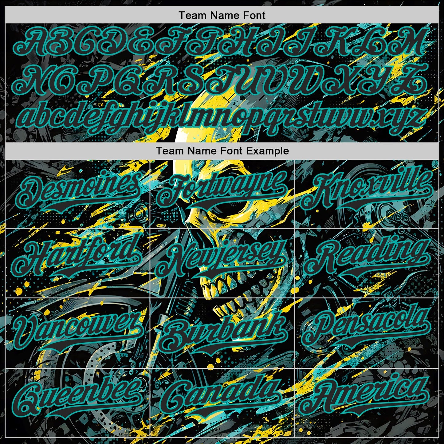 Custom Black Yellow-Aqua 3D Pattern Design Motorcycle Motocross Skull Authentic Baseball Jersey view 4