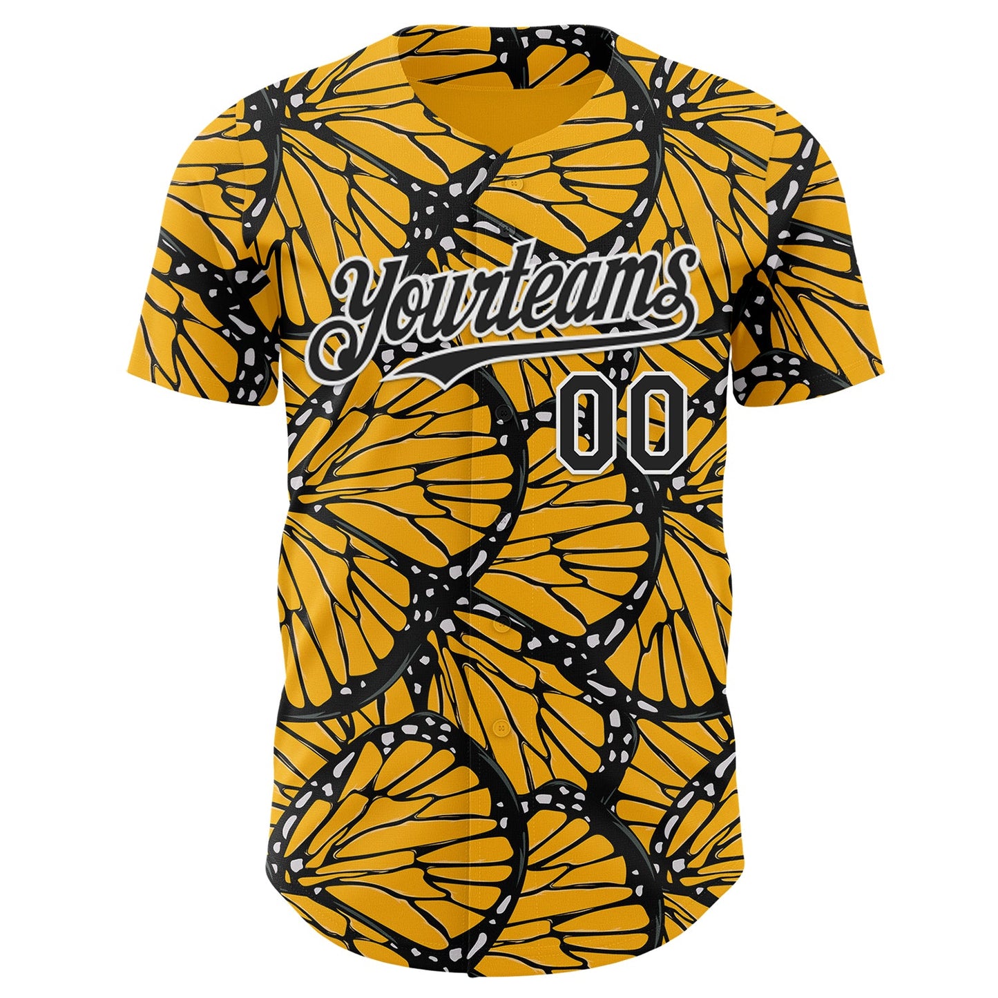 Custom Gold Black-White Butterfly Wing Authentic Baseball Jersey view 2