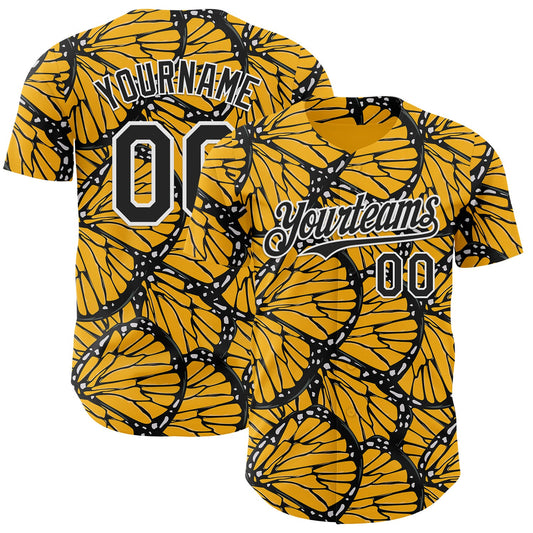 Custom Gold Black-White Butterfly Wing Authentic Baseball Jersey - Main View