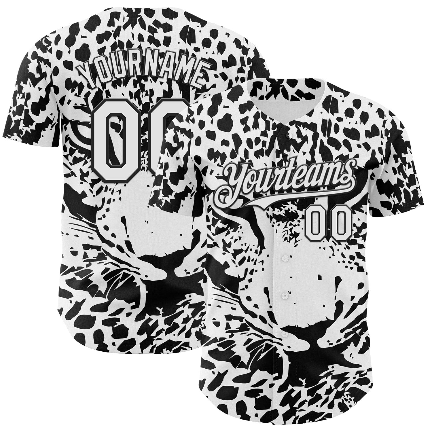 Custom White-Black Leopard Print Authentic Baseball Jersey - Main View