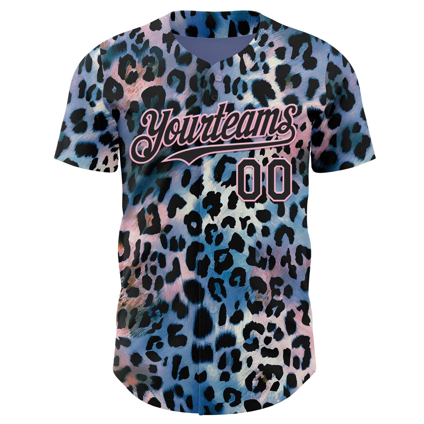 Custom Blue Black-Light Pink Leopard Print Authentic Baseball Jersey view 2