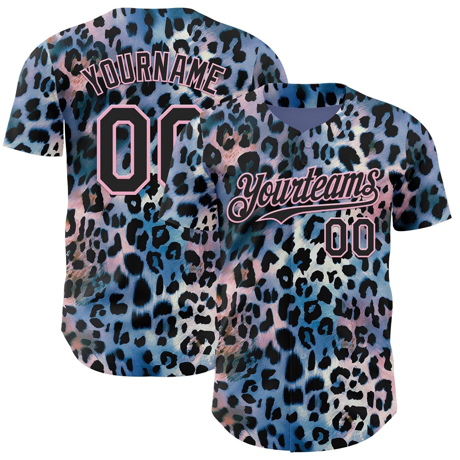 Custom Blue Black-Light Pink Leopard Print Authentic Baseball Jersey - Main View