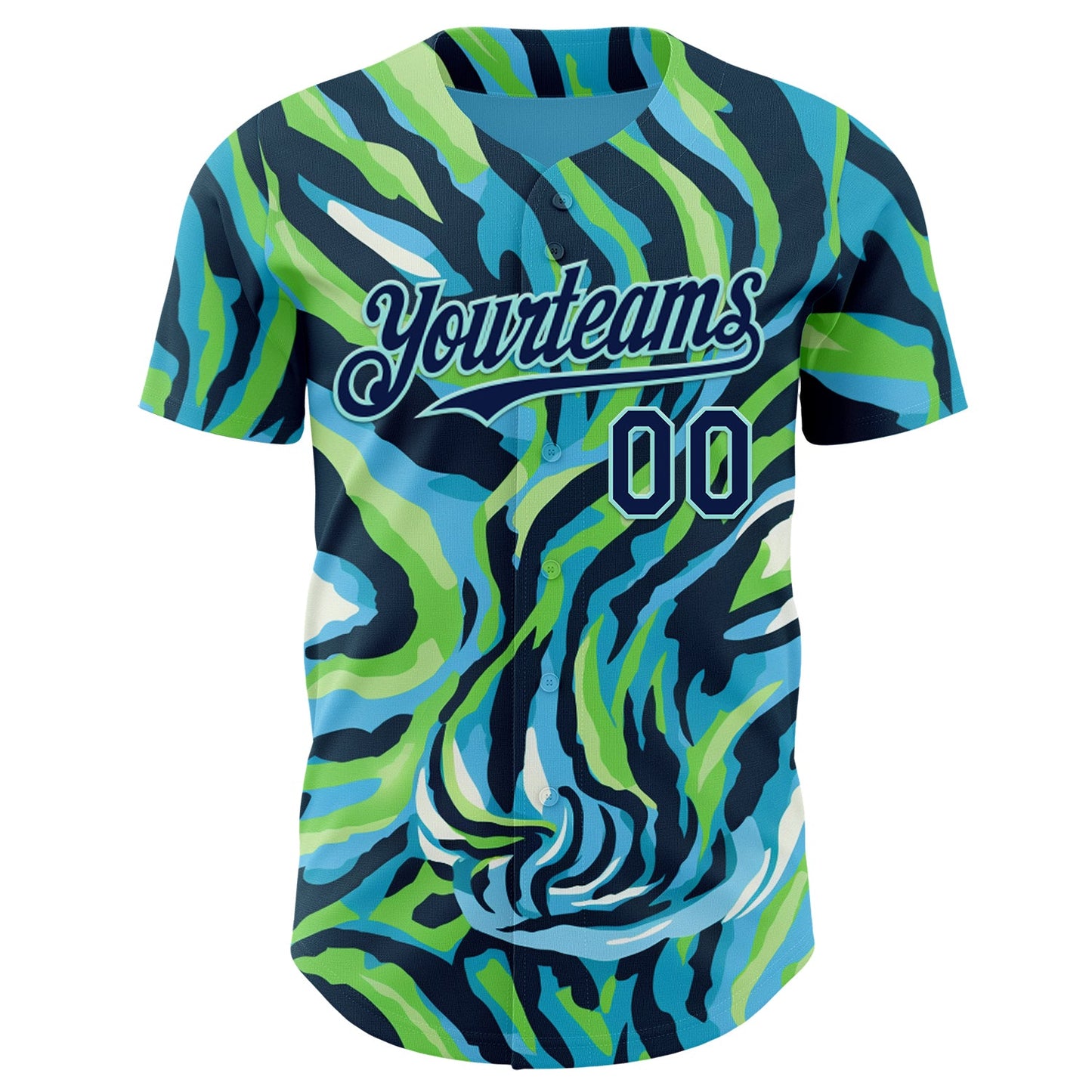 Custom Blue Navy Green-Ice Blue Zebra Stripe Authentic Baseball Jersey view 2