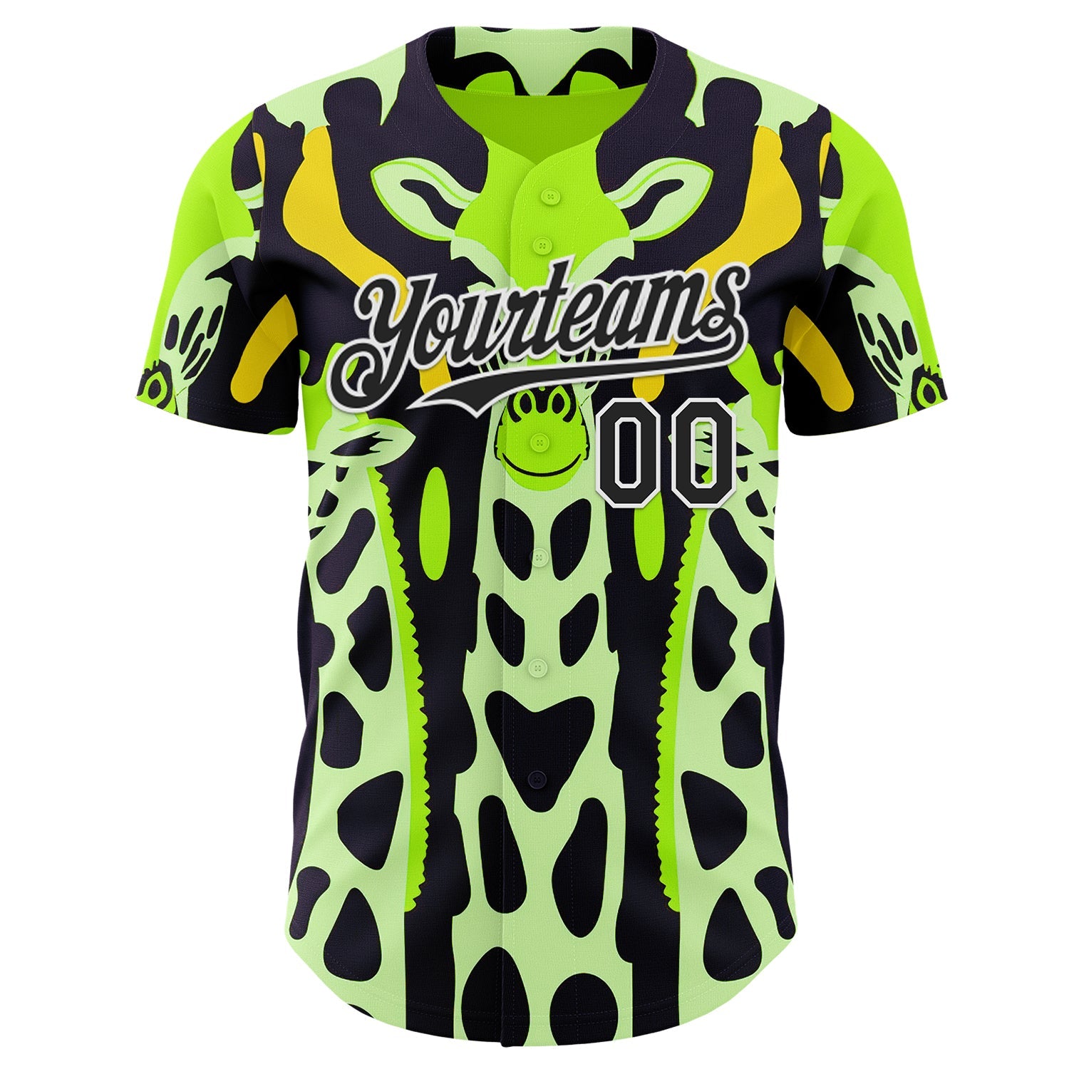 Custom Green Black Yellow-White Giraffe Print Authentic Baseball Jersey view 2