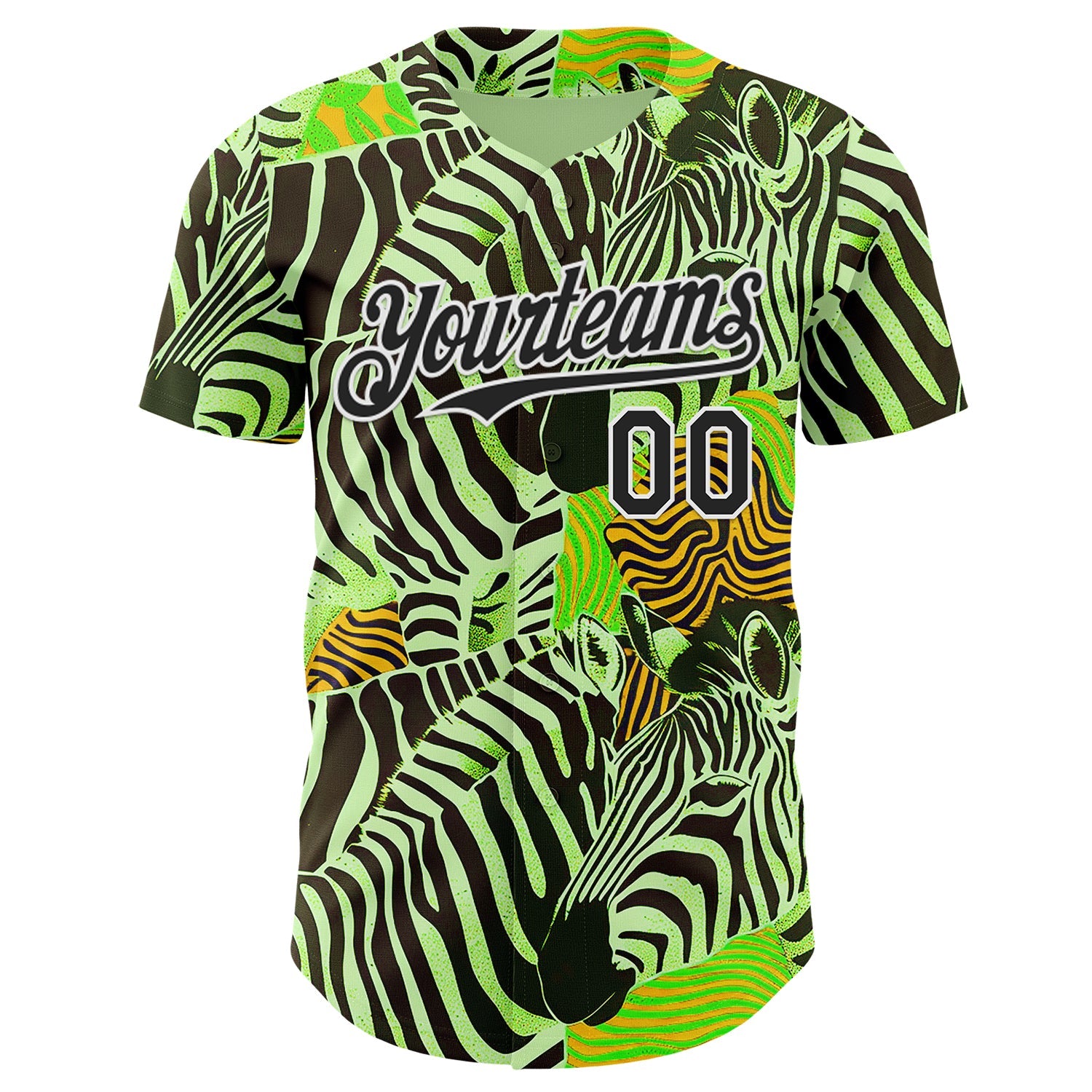 Custom Green Black-White Zebra Stripe Print Authentic Baseball Jersey view 2