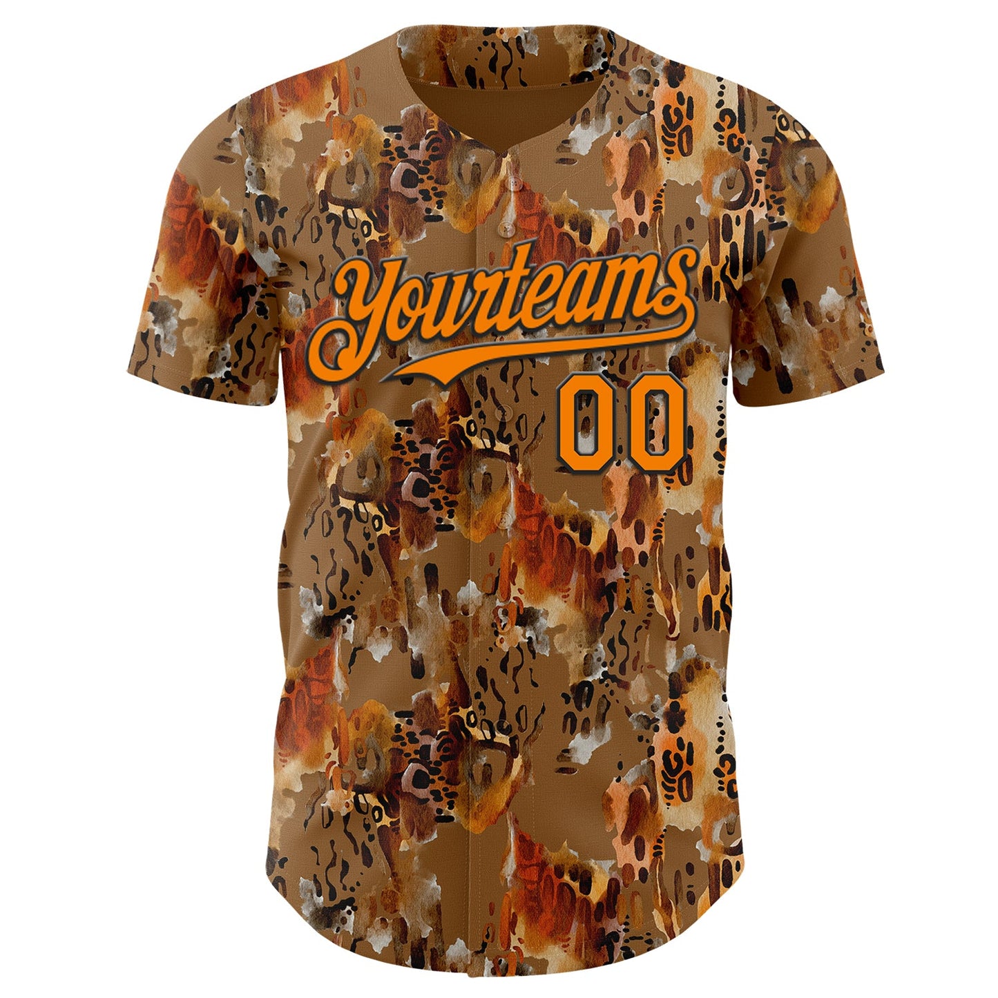 Custom Brown Bay Orange-Black Leopard Print Authentic Baseball Jersey view 2