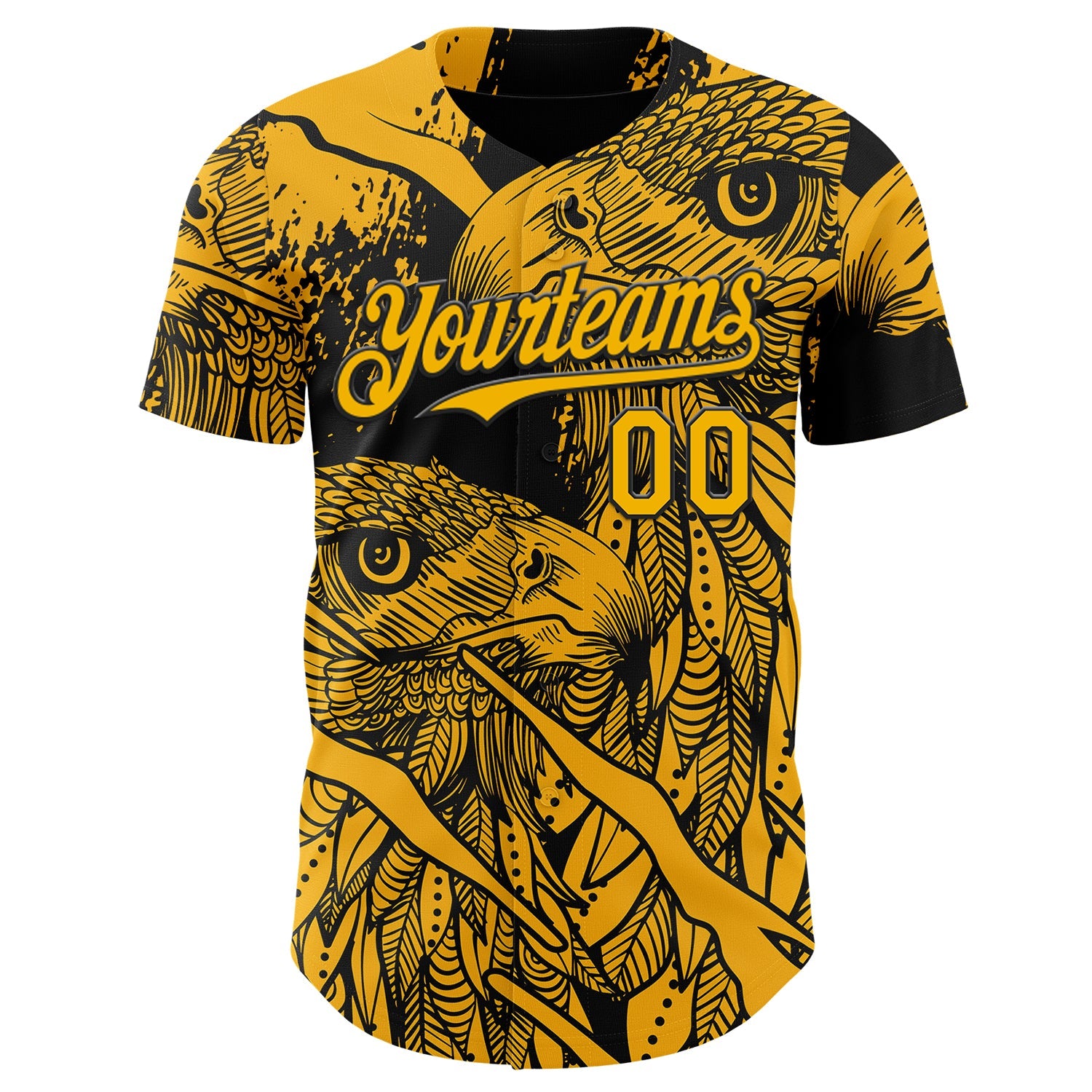 Custom Black-Gold Animal Eagle Authentic Baseball Jersey view 2