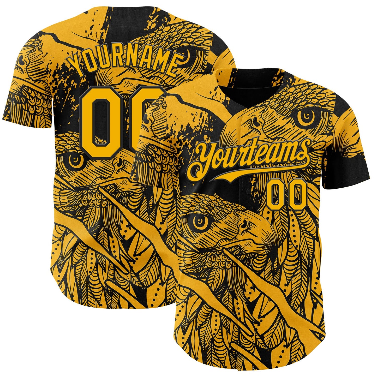 Custom Black-Gold Animal Eagle Authentic Baseball Jersey - Main View