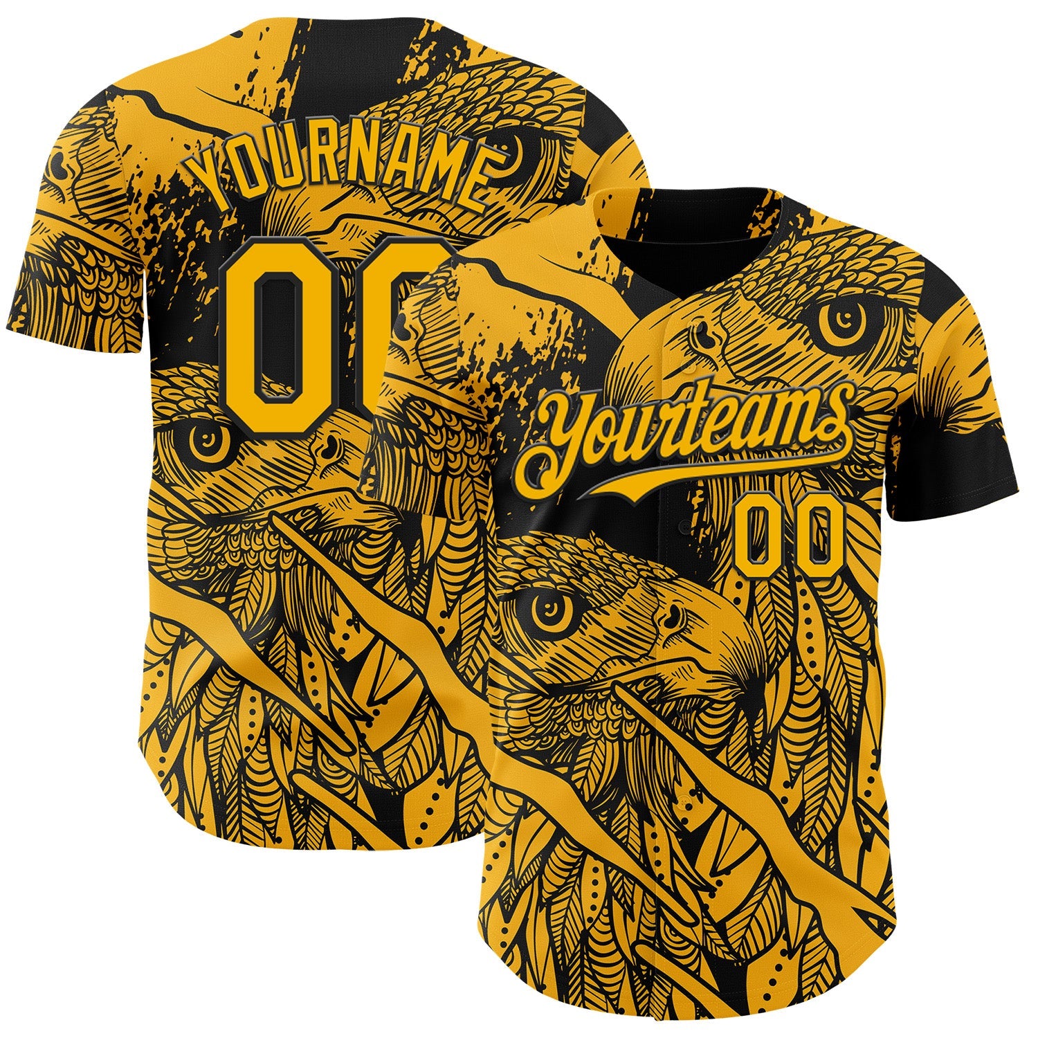Custom Black-Gold Animal Eagle Authentic Baseball Jersey - Main View