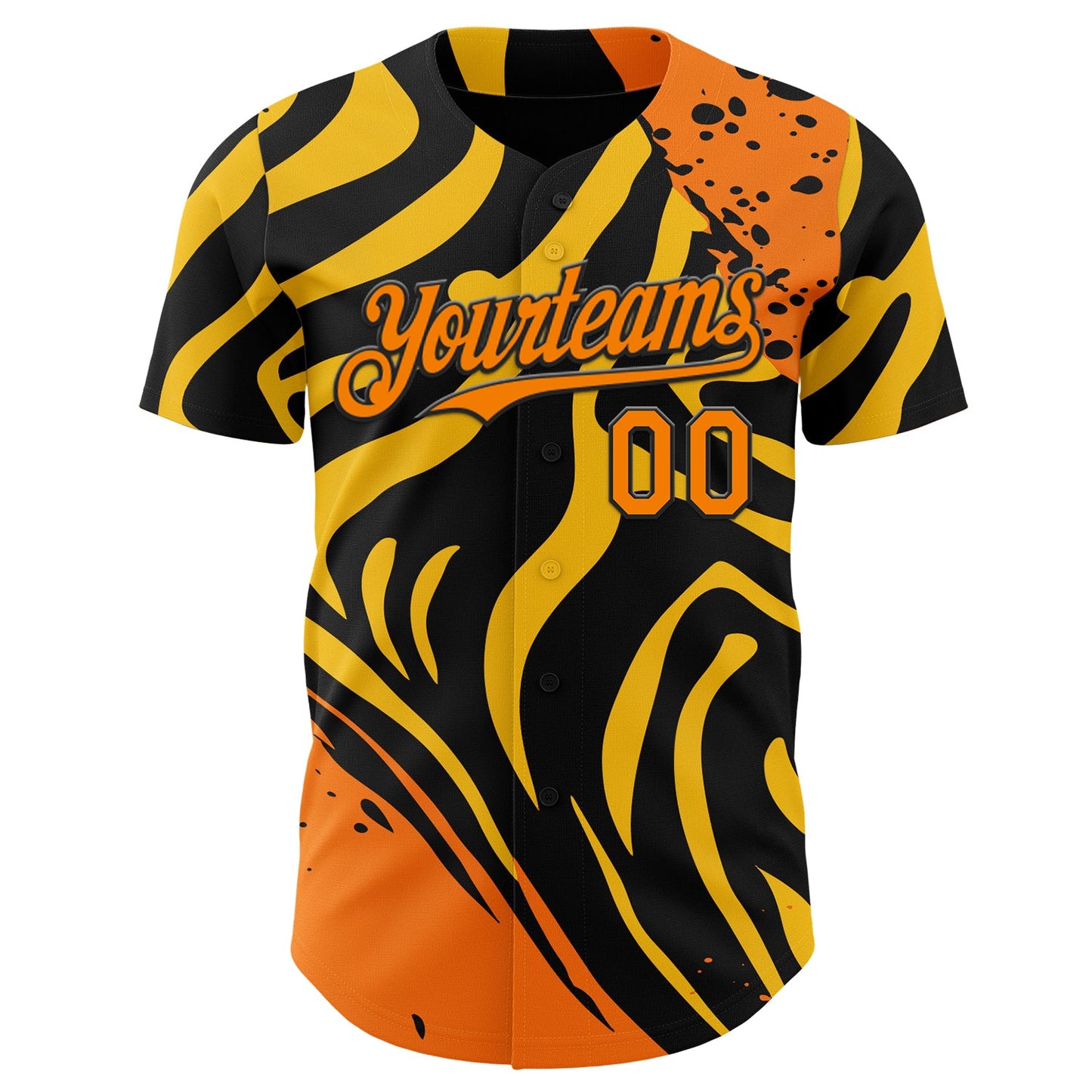 Custom Black Bay Orange-Yellow Leopard Print Tiger Stripe Authentic Baseball Jersey view 2