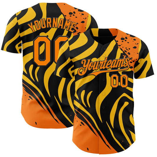 Custom Black Bay Orange-Yellow Leopard Print Tiger Stripe Authentic Baseball Jersey - Main View