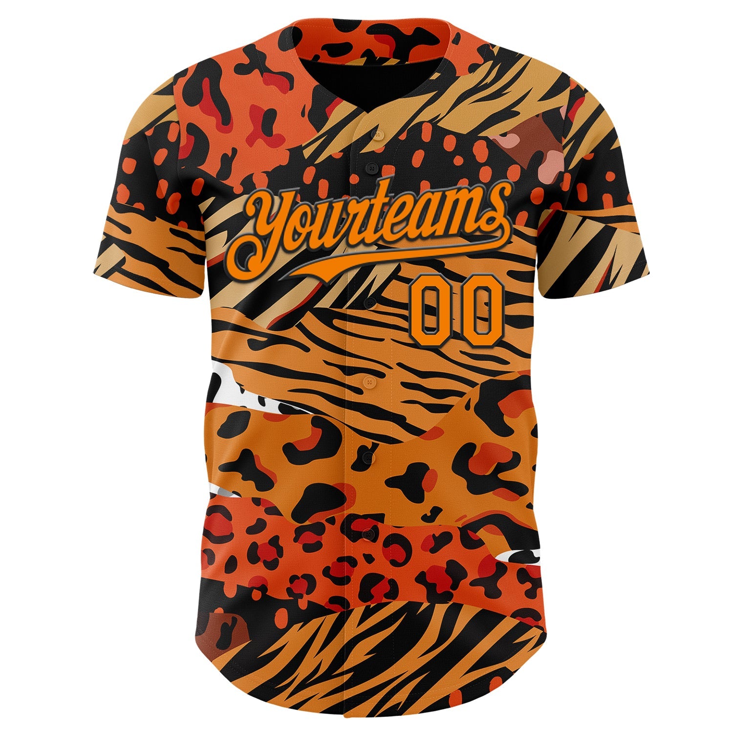 Custom Black Bay Orange-Yellow Leopard Print Tiger Stripe Authentic Baseball Jersey view 2