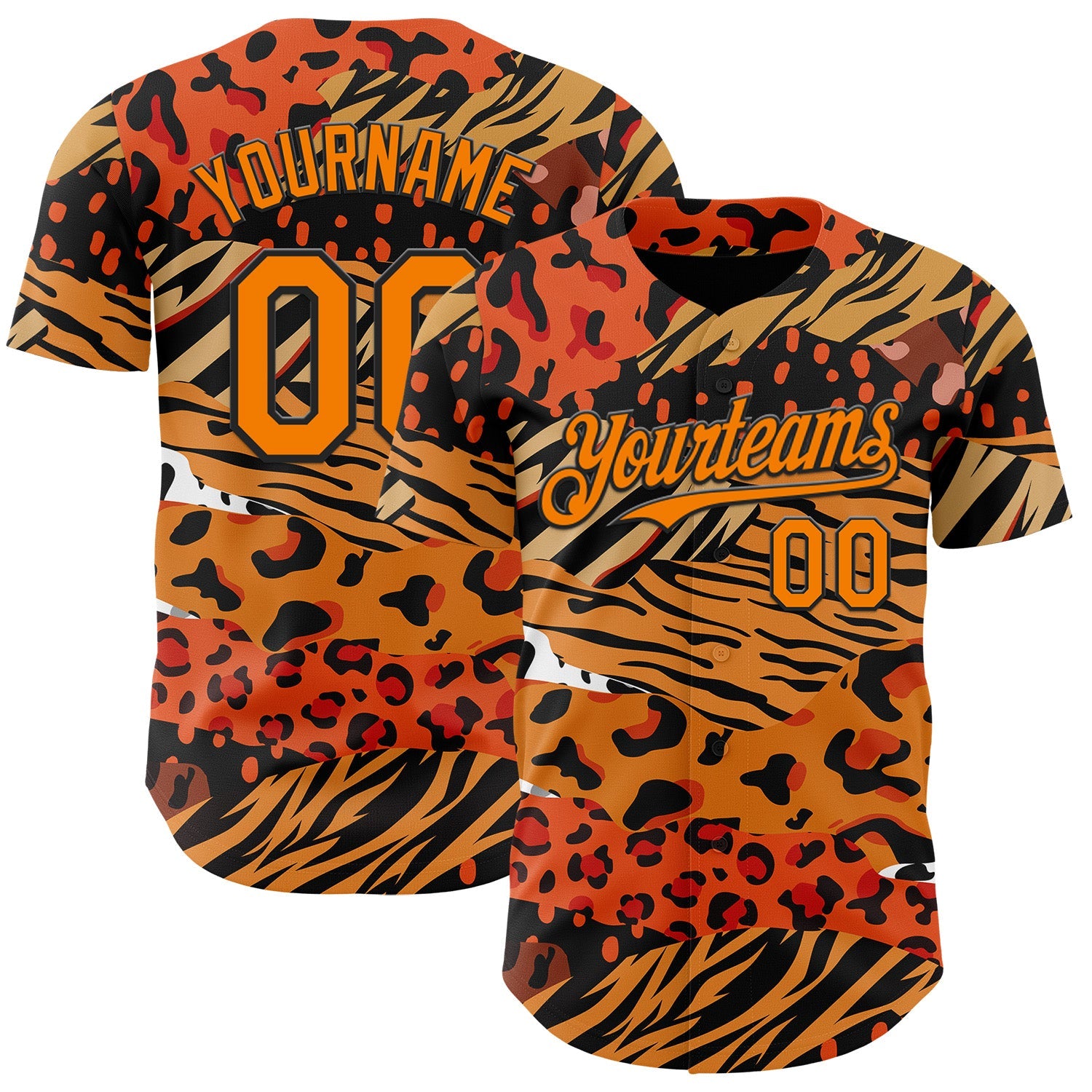Custom Black Bay Orange-Yellow Leopard Print Tiger Stripe Authentic Baseball Jersey - Main View