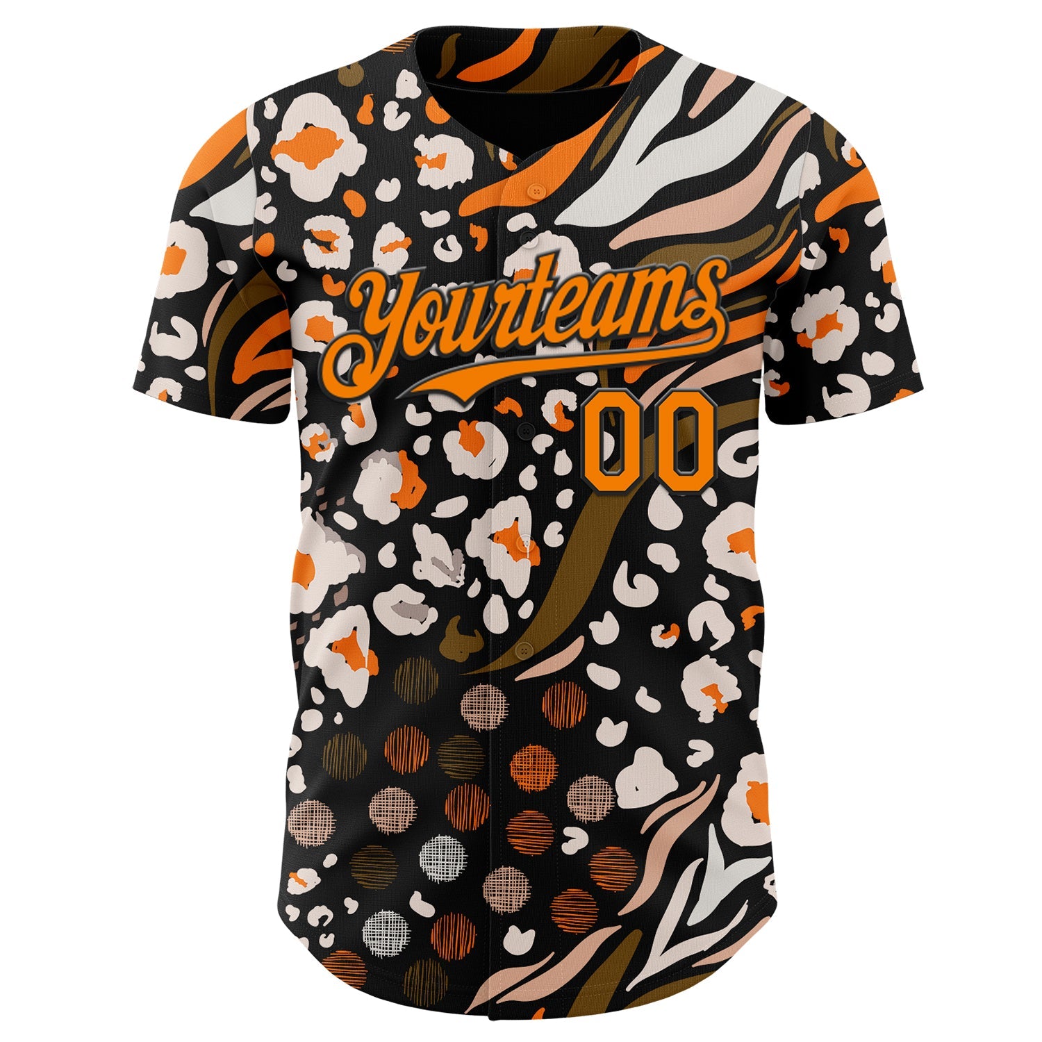Custom Black Bay Orange-White Leopard Print Tiger Stripe Authentic Baseball Jersey view 2