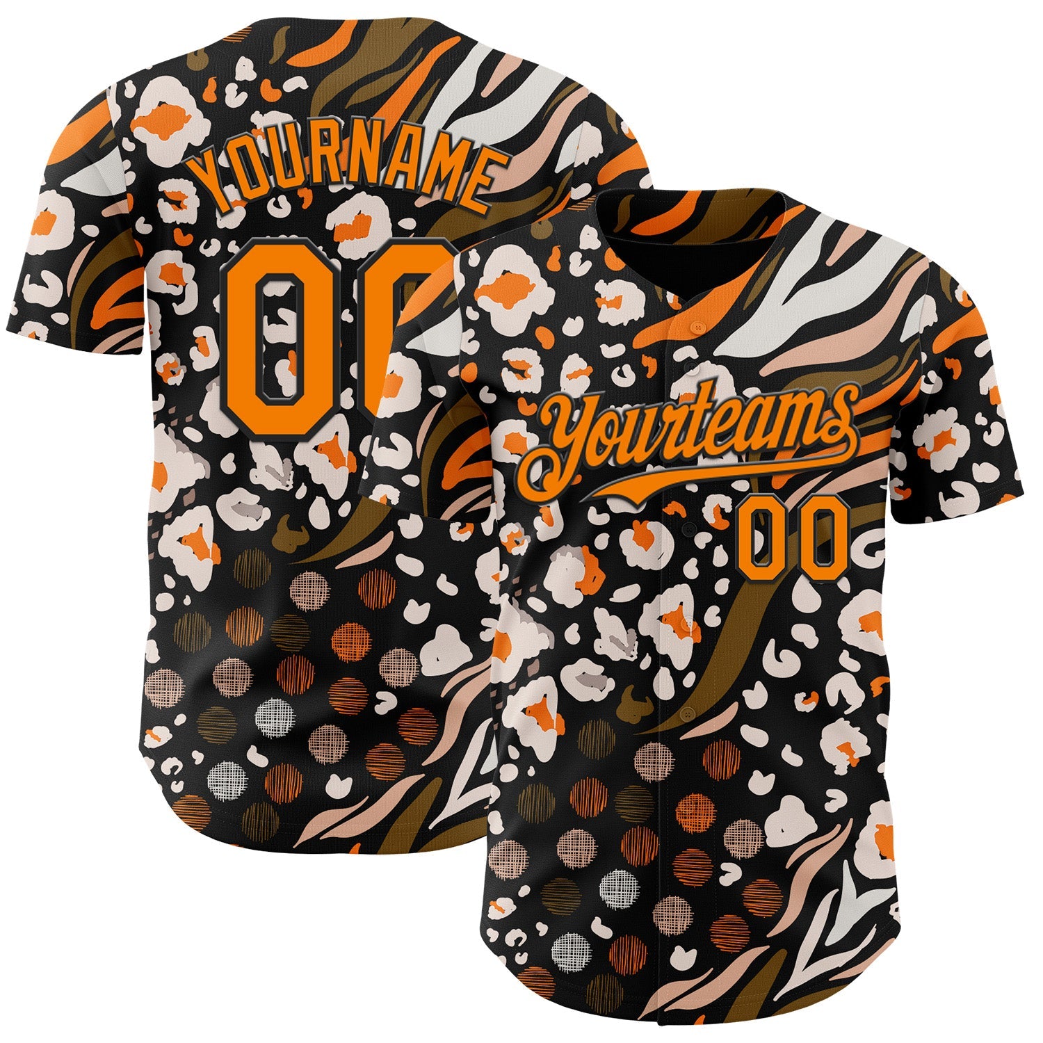 Custom Black Bay Orange-White Leopard Print Tiger Stripe Authentic Baseball Jersey - Main View