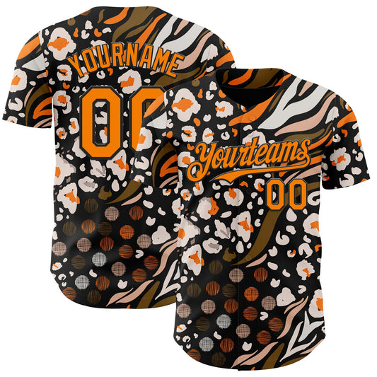 Custom Black Bay Orange-White Leopard Print Tiger Stripe Authentic Baseball Jersey - Main View