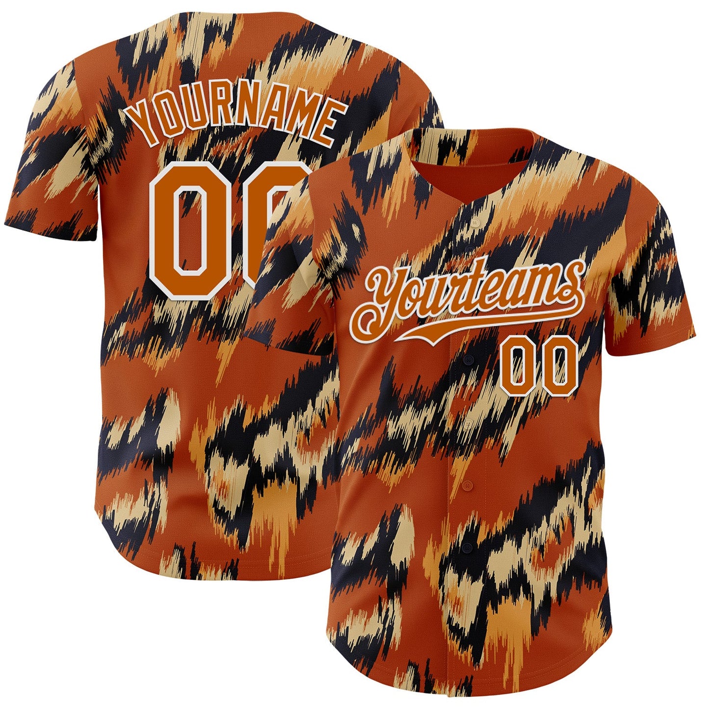 Custom Texas Orange Black-White Leopard Print Authentic Baseball Jersey - Main View