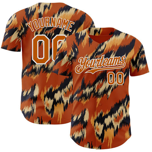 Custom Texas Orange Black-White Leopard Print Authentic Baseball Jersey - Main View