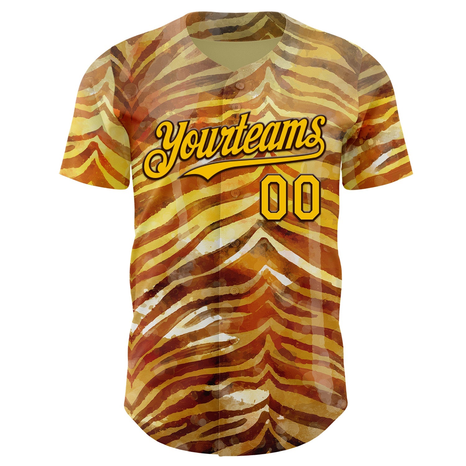 Custom Brown-Yellow Zebra Stripe Print Authentic Baseball Jersey view 2