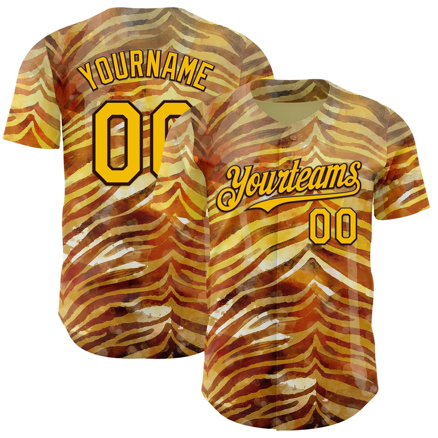 Custom Brown-Yellow Zebra Stripe Print Authentic Baseball Jersey - Main View