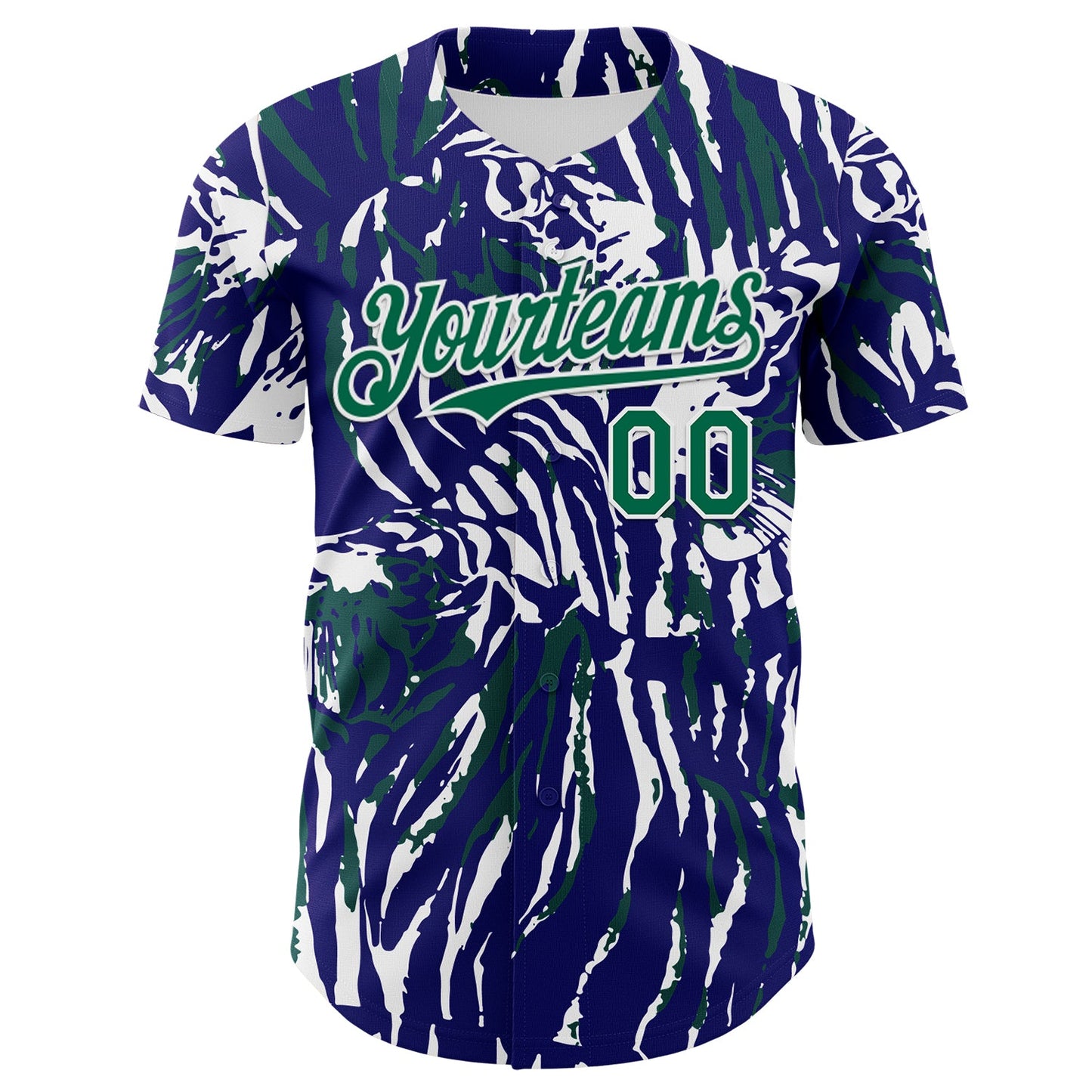 Custom Blue Kelly Green-White Tiger Stripe Print Authentic Baseball Jersey view 2