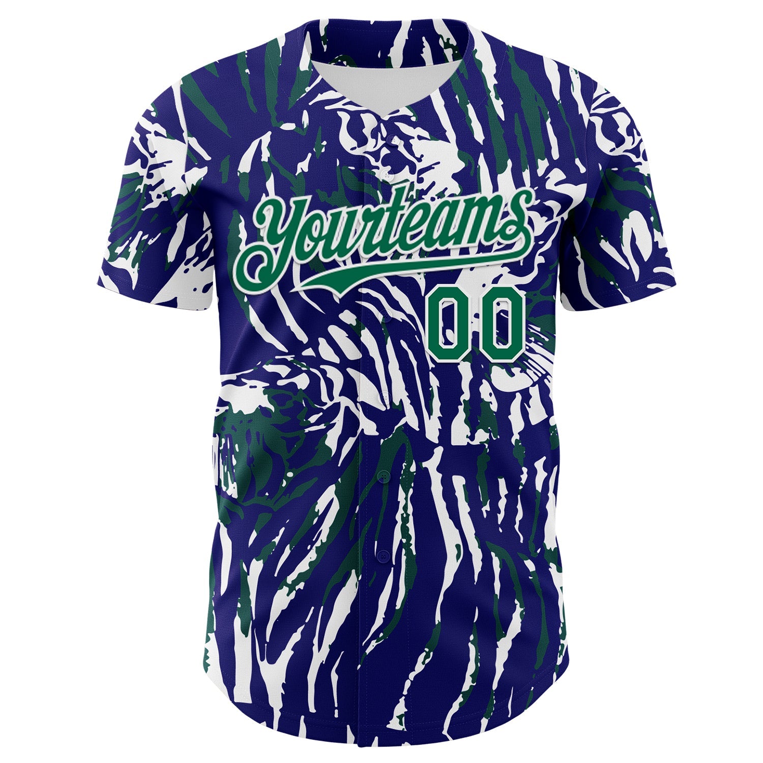 Custom Blue Kelly Green-White Tiger Stripe Print Authentic Baseball Jersey view 2