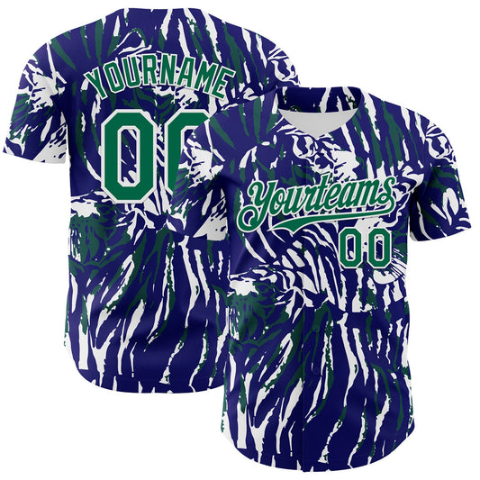 Custom Blue Kelly Green-White Tiger Stripe Print Authentic Baseball Jersey - Main View