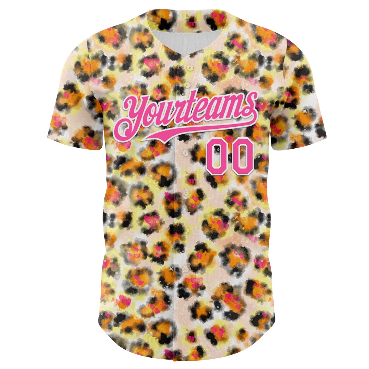 Custom Cream Pink-White Leopard Print Authentic Baseball Jersey view 2
