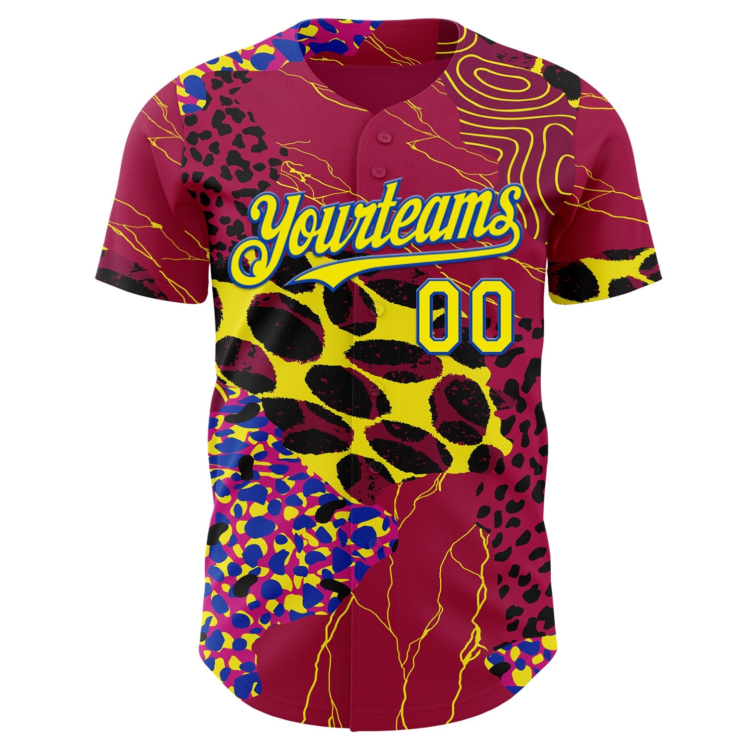 Custom Red Light Yellow-Thunder Blue Leopard Print Authentic Baseball Jersey view 2