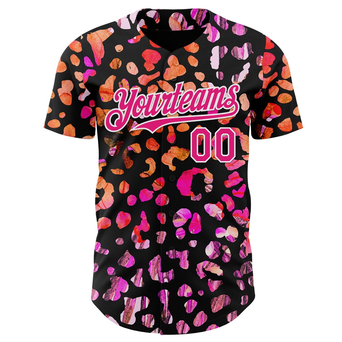 Custom Black Hot Pink-White Leopard Print Authentic Baseball Jersey view 2