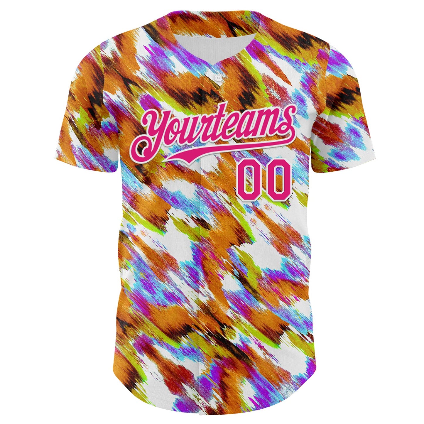 Custom Orange Hot Pink-White Leopard Print Authentic Baseball Jersey view 2