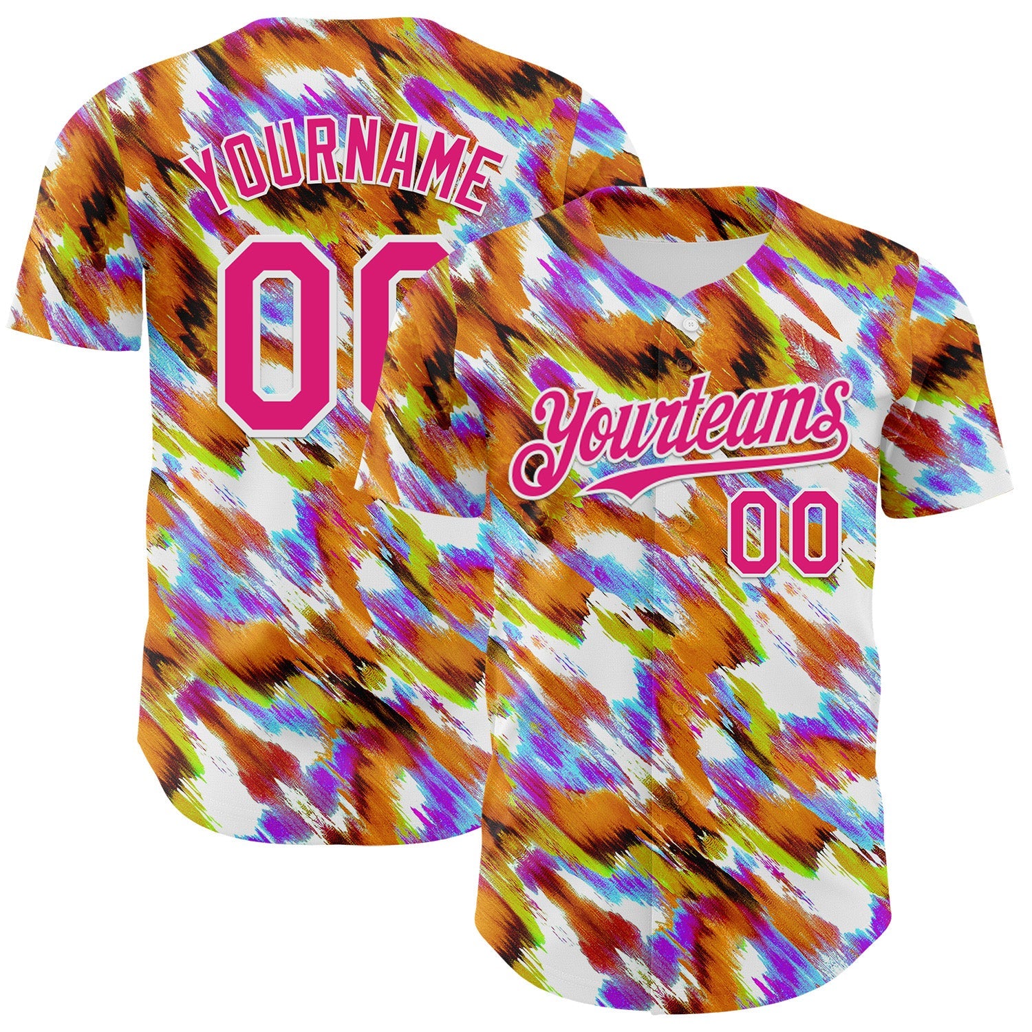Custom Orange Hot Pink-White Leopard Print Authentic Baseball Jersey - Main View