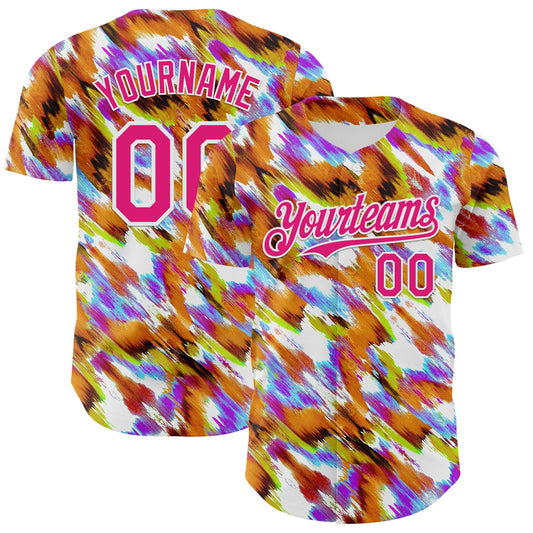 Custom Orange Hot Pink-White Leopard Print Authentic Baseball Jersey - Main View