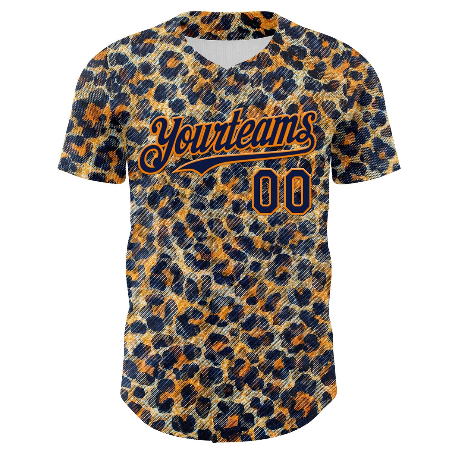 Custom Blue Navy-Bay Orange Leopard Print Authentic Baseball Jersey view 2