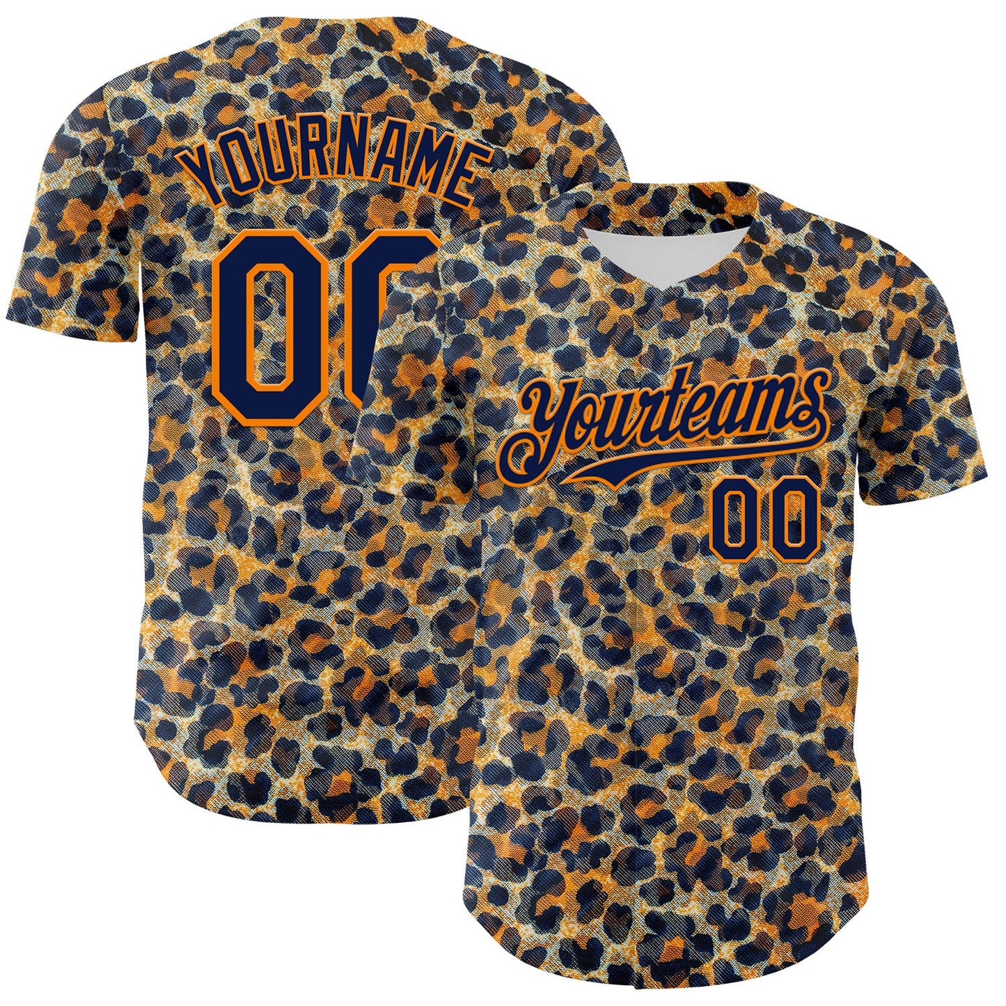 Custom Blue Navy-Bay Orange Leopard Print Authentic Baseball Jersey - Main View