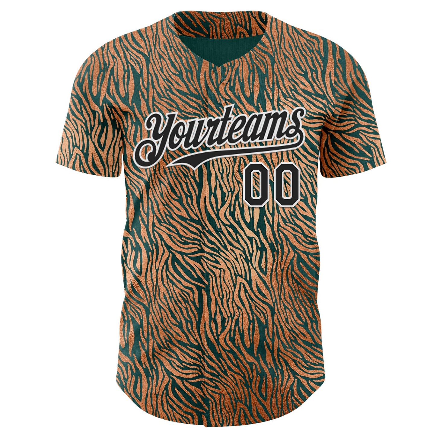 Custom Brown Black Green-White Zebra Stripe Print Authentic Baseball Jersey view 2