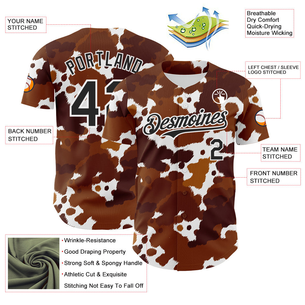 Custom Brown Black-White Leopard Print Authentic Baseball Jersey view 3