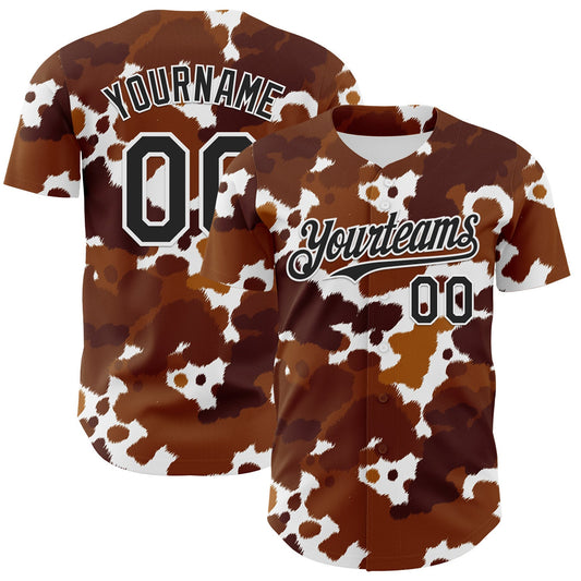 Custom Brown Black-White Leopard Print Authentic Baseball Jersey - Main View