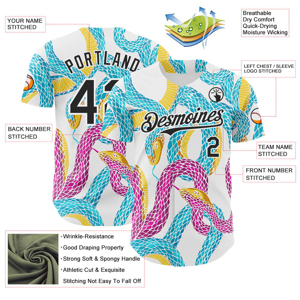 Custom White-Black Animal Snake Skin Authentic Baseball Jersey view 3