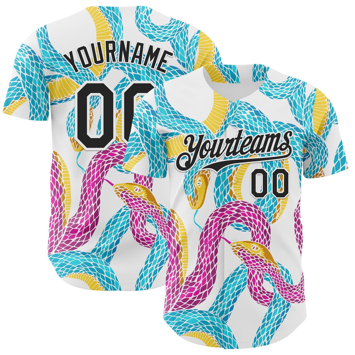 Custom White-Black Animal Snake Skin Authentic Baseball Jersey - Main View
