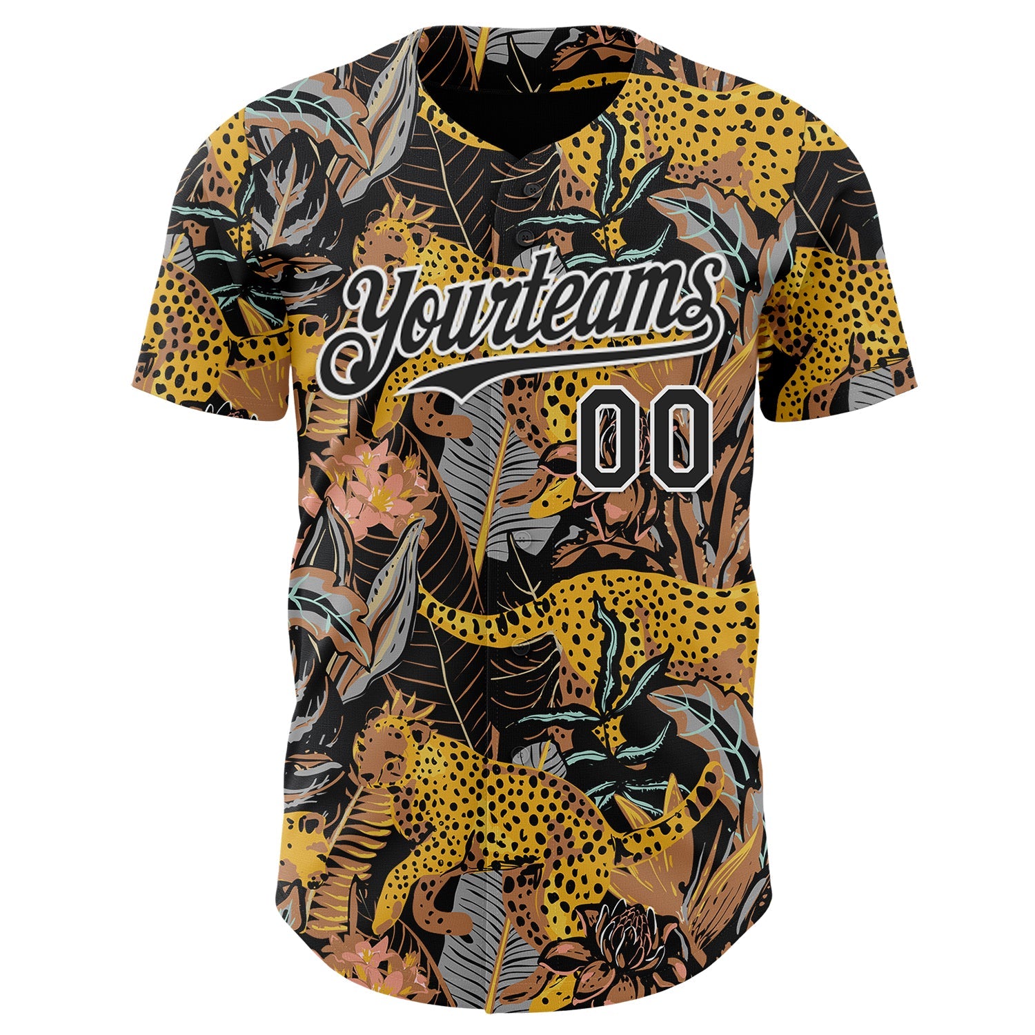Custom Black-White Leopard Print Tropical Jungle Authentic Baseball Jersey view 2