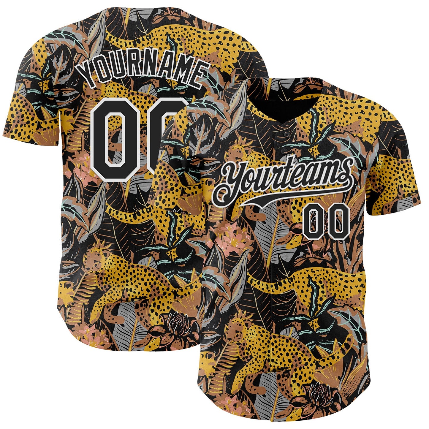 Custom Black-White Leopard Print Tropical Jungle Authentic Baseball Jersey - Main View
